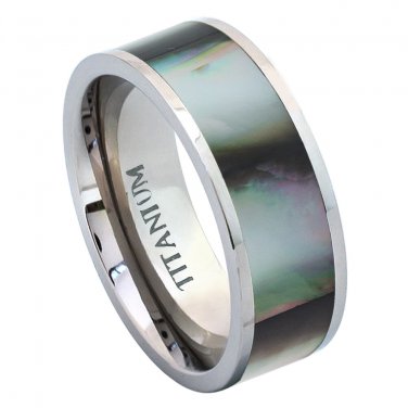 8TM452-TY0 Titatnium Ring Pipe Cut with Black Gradient Abalone Inlay - 8mm