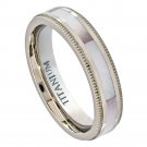 5TM453-TY0 Pipe Cut Milgrain Edge with Creamy Pinkish Hued Mother of Pearl Inlay - 5mm
