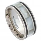 9TM446-TY0 Titatnium Ring Pipe Cut with Creamy Ivory Hued Mother of Pearl Inlay - 9mm