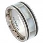 9TM446-TY0 Titatnium Ring Pipe Cut with Creamy Ivory Hued Mother of Pearl Inlay - 9mm