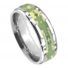 8TM348-TY0 High PolishHunter Green Commando Camo Camouflage Inlay Comfort Fit Titanium Band