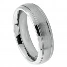 6TM399 Titanium Wedding Band Domed Brushed Center High Polish Ridged Edge 6mm