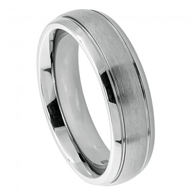 6TM399 Titanium Wedding Band Domed Brushed Center High Polish Ridged Edge 6mm