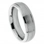 6TM399 Titanium Wedding Band Domed Brushed Center High Polish Ridged Edge 6mm