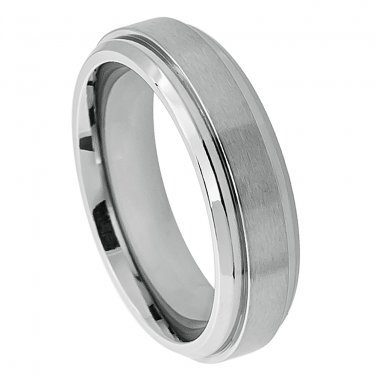 6TM400 Titanium Wedding Band Raised Brushed Center Stepped Edge - 6mm