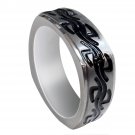 8TM359 TY0 Soft Square Stepped Edge Satin Finish Center Wave Tribal Design 8mm