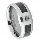 8TM384 Titanium Ring Carbon Fiber Inlay w/ 0.05 carat Black Diamond Center Stone