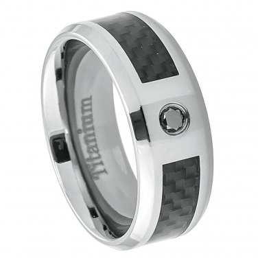8TM384 Titanium Ring Carbon Fiber Inlay w/ 0.05 carat Black Diamond Center Stone