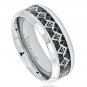 8TM445-TY0 High Polished Titanium Ring Cut-Out Masonic Symbol Inlay over Black Carbon Fiber Inlay