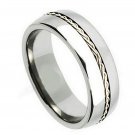 8TM266-TY0 Titanium Grooved with Braided .925 Sterling Silver Inlay Comfort Fit Band