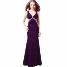 Long Elegant Deep V-neck Fishtail Wedding Dress  Evening Suit Size M Dark Purple