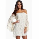 Fashionable European Style Flare Sleeves Tassel Lady Dress Cream-colored Free Size