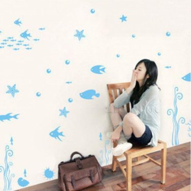 Sea world Fish Vinyl Removable Kid's Room Decor Wall Stickers Decal Mural Blue