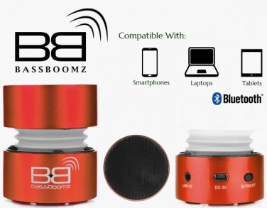 BassBooz Red Portable Bluetooth Speaker with built in High Performance Li-on Rechargeable Battery