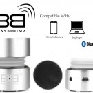 BassBooz Silver Portable Bluetooth Speaker with built in High Performance Li-on Rechargeable Battery