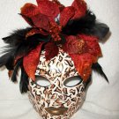 Leopard copper feathered full face mask mardi gras masquerade Costume