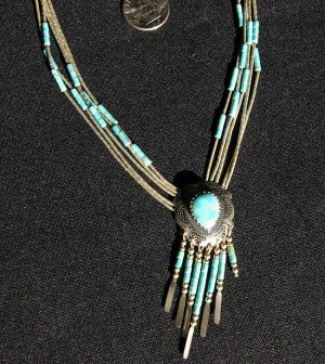 Liquid Silver and Turquoise Teardrop Dangle Pendant #033