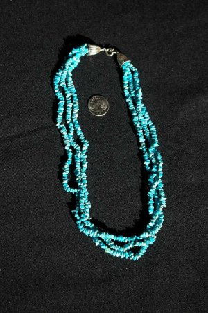 Three Strand Turquoise Small Nugget Necklace Choker #034