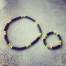 Edm Neon Pink Yellow Green Coconut Bead Stretch Necklace & Bracelet Jewelry Set