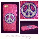 Pink iPhone 5 5S Vintage Hippie PEACE Symbol BLING Protective Hard Case Cover