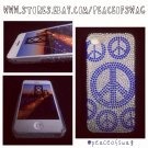 iPhone 5 5s BLING Blue Silver Vintage Peacesign Peace Symbol Hard Case Cover