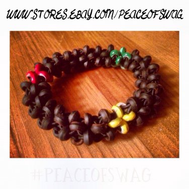 RASTA Love FLOWER Reggae Jamaican Rastafarian Jah BLACK Stretchy Bracelet Anklet