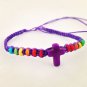 New Peaceofswag Handmade Purple CROSS Rainbow Bone Bead Hipster Jesus Bracelet