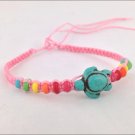 Rainbow Bone Bead Turqouise Turtle Tortoise Pink Cord Hipster Animal Bracelet
