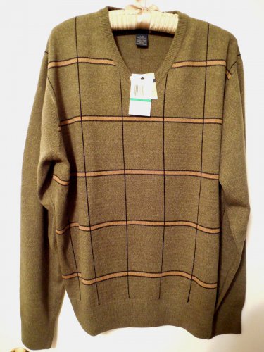 NEW DOCKERS MENS V-NECK SWEATER STRIPES PLAID GREEN LONG SLEEVE L/S Large L