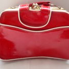 Crown Vintage Red Patent Leather Shoulder 1960's Purse Accordian Handbag - EUC