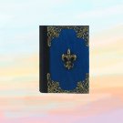 Handmade customisable personalised vintage blank notebook: Navy blue colour, wooden cover, XS size