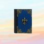 Handmade customisable personalised vintage blank notebook: Navy blue colour, wooden cover, XS size