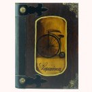 Handmade-hand painted customisable vintage blank journal: Retro bicycle, wooden cover, small