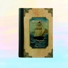 Notebook, handmade - handpainted customisable vintage blank journal: Old ship, white wooden cover