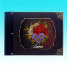Photo album, handmade - hand painted, vintage customisable album: Flowers, wooden cover, medium