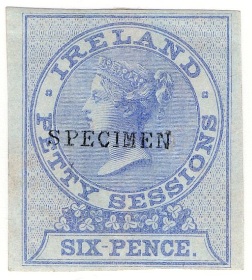 (I.B) QV Revenue : Ireland Petty Sessions 6d (colour trial proof)