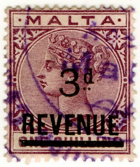 (I.B) Malta Revenue : Duty Stamp 3d on 1/- OP