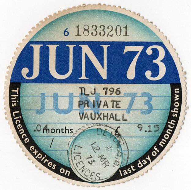 (I.B) GB Revenue : Car Tax Disc (Vauxhall 1973)