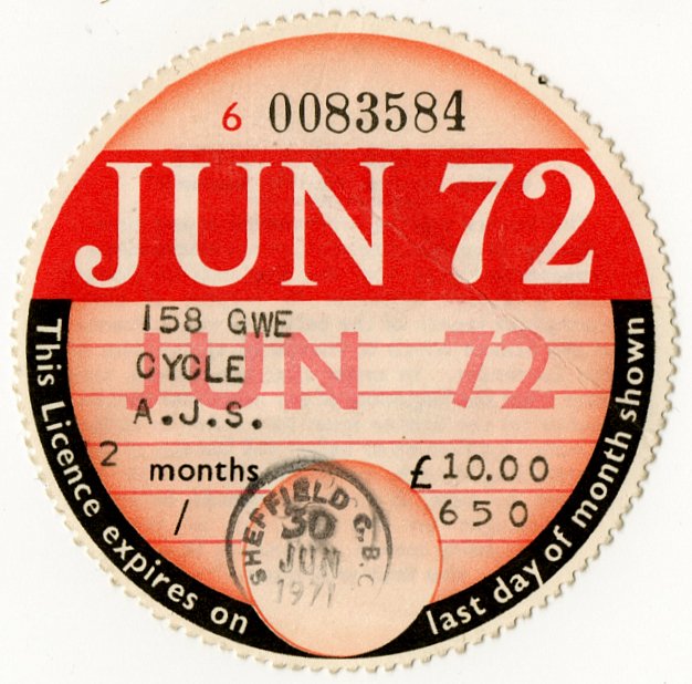 (I.B) GB Revenue : Car Tax Disc (AJS Motorcycle 1972)