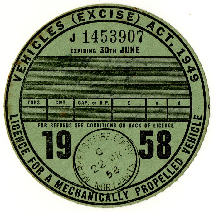 (I.B) GB Revenue : Car Tax Disc (Ford 1958)