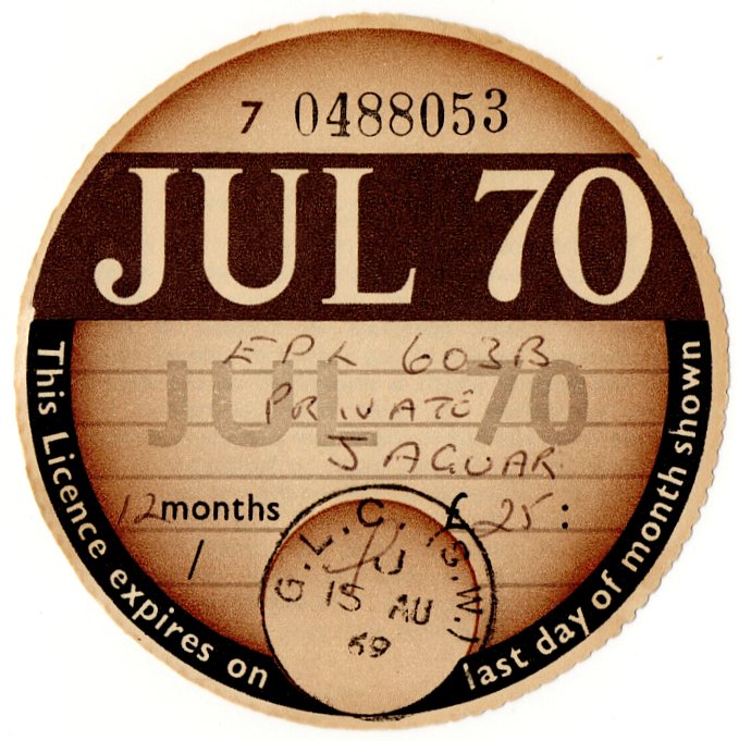 (I.B) GB Revenue : Car Tax Disc (Jaguar 1970)