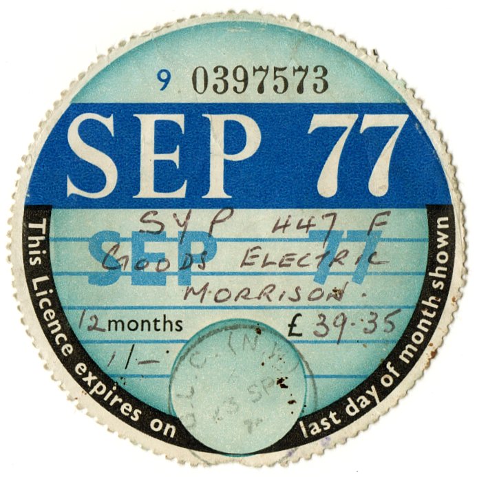 (I.B) GB Revenue : Car Tax Disc (Morrison Electric Goods 1977)
