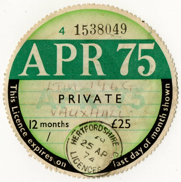 (I.B) GB Revenue : Car Tax Disc (Vauxhall 1975)