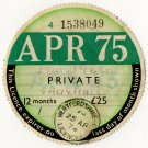 (I.B) GB Revenue : Car Tax Disc (Vauxhall 1975)