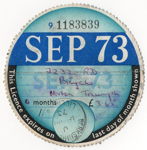 (I.B) GB Revenue : Car Tax Disc (Norton 1973)