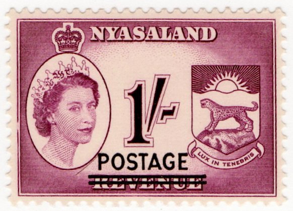 (I.B) Nyasaland Revenue : Duty 1/- (postal overprint)
