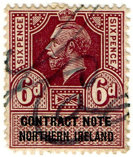 (I.B) George V Revenue : Contract Note (Northern Ireland) 6d