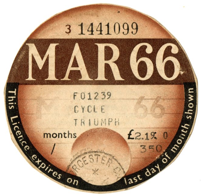 (I.B) GB Revenue : Car Tax Disc (Triumph Motorcycle 1966)