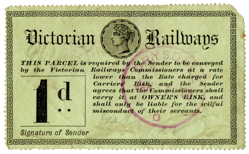 (I.B) Australia - Victoria Railways : Parcels 1d