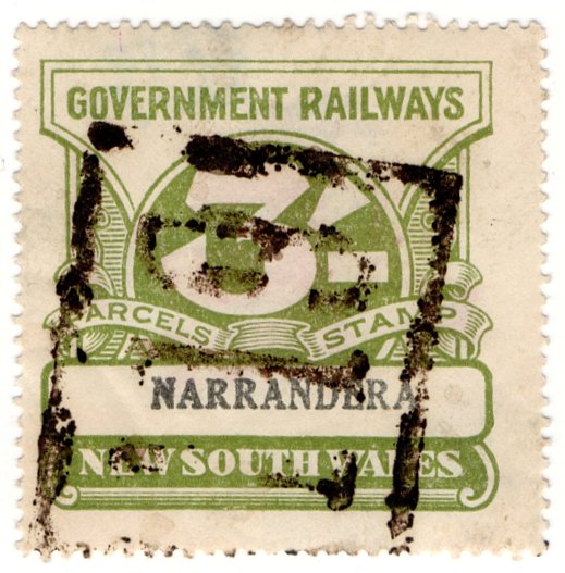 (I.B) Australia - NSW Railways Parcel 3/- (Narrandera)